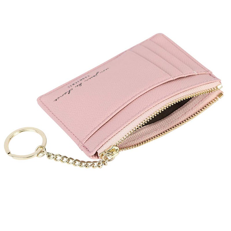Cynure Women's 8 Cards Slim Minimalist Card Holder Coin Changes Purse Keychain Front Pocket Wallet, pink - Image 4